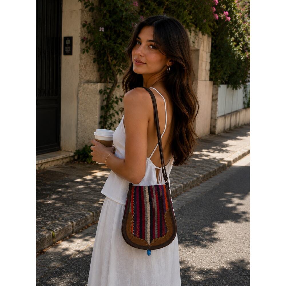 Handmade Boho Crossbody Bag Woven Kilim Shoulder Purse Ethnic Festival Tote - Picture 2 of 11